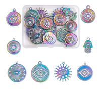 LEGENTLISUR 16Pcs 8 Style Stainless Steel Charms Bulk Vintage Rainbow Eye Theme Metal Pendants Charms for Jewellery Making Necklace Bracelet Craft DIY