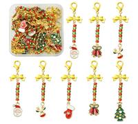 LEGENTLISUR 20 Pcs Christmas Charms for Jewellery Making Alloy Enamel Tree Bell Deer Charm with Glass Seed Beaded for Bracelets Earrings Necklace DIY Supplies