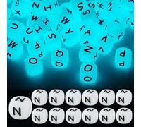 LEGENTLISUR 20Pcs Luminous Silicone Letter Beads 12mm Square Cube Glow in The Dark Alphabet Silicone Beads for Friendship Bracelets Words Necklaces Keychains Jewelry Crafting DIY Projects (Letter N)