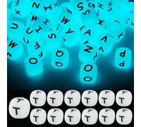 LEGENTLISUR 20Pcs Luminous Silicone Letter Beads 12mm Square Cube Glow in The Dark Alphabet Silicone Beads for Friendship Bracelets Words Necklaces Keychains Jewelry Crafting DIY Projects (Letter T)