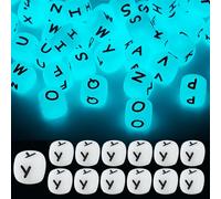LEGENTLISUR 20Pcs Luminous Silicone Letter Beads 12mm Square Dice Glow in The Dark Alphabet Loose Beads for Friendship Bracelets Words Keychains Jewelry Crafting DIY Projects (Letter Y)