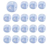 LEGENTLISUR 20Pcs Silicone Letter Beads 12mm Dice Cube Blue Vowel Alphabet Loose Beads for Friendship Bracelets Necklaces Keychains Jewelry Crafting DIY Projects (Letter A)