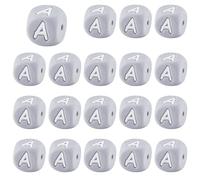LEGENTLISUR 20Pcs Silicone Letter Beads 12mm Dice Cube Grey Vowel Alphabet Loose Beads for Friendship Bracelets Necklaces Keychains Jewelry Crafting DIY Projects (Letter A)