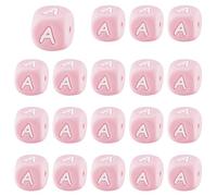 LEGENTLISUR 20Pcs Silicone Letter Beads 12mm Dice Cube Pink Vowel Alphabet Loose Beads for Friendship Bracelets Necklaces Keychains Jewelry Crafting DIY Projects (Letter A)