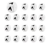 LEGENTLISUR 20Pcs Silicone Letter Beads 12mm Dice Cube White Vowel Alphabet Loose Beads for Friendship Bracelets Necklaces Keychains Jewelry Crafting DIY Projects (Letter A)