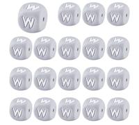 LEGENTLISUR 20Pcs Silicone Letter Beads 12mm Square Cube Alphabet Silicone Beads for Friendship Bracelets Words Necklaces Keychains Jewelry Crafting DIY Projects (Letter W)