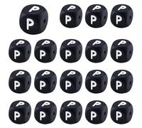 LEGENTLISUR 20Pcs Silicone Letter Beads 12mm Square Dice Black Alphabet Loose Beads for Friendship Bracelets Words Keychains Jewelry Crafting DIY Projects (Letter P)