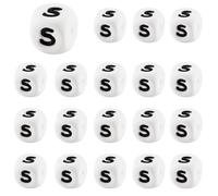 LEGENTLISUR 20Pcs Silicone Letter Beads 12mm Square Dice White Alphabet Loose Beads for Friendship Bracelets Words Keychains Jewelry Crafting DIY Projects (Letter S)