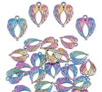 LEGENTLISUR 25Pcs Angel Wing Charms Pendants Multi-Color Textured Alloy Charms Vintage Rainbow Feather Pendants for Necklace Bracelets Earrings Jewellery Making or DIY Crafts