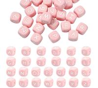 LEGENTLISUR 26Pcs Silicone Letter Beads 12mm Square Dice Alphabet Loose Beads for Friendship Bracelets Words Keychains Jewelry Crafting DIY Projects (Pink)