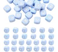 LEGENTLISUR 26Pcs Silicone Letter Beads 12mm Square Dice Alphabet Loose Beads for Friendship Bracelets Words Keychains Jewelry Crafting DIY Projects (Light Blue)
