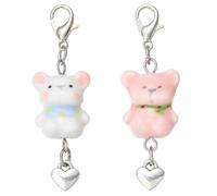 LEGENTLISUR 2Pcs Ceramic Bear Charms for Jewellery Making Cute Animal Clip On Charms White Pink Handmade Porcelain Beads Pendants for DIY Bracelet Earring Necklace Making Accessories
