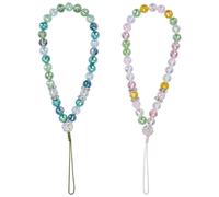 LEGENTLISUR 2Pcs Clay Beaded Phone Wrist Strap Rhinestone Anti-Lost Cellphone Wristlet Lanyard Elastic Hands Free Phone Bracelet Strap Charms Chains for Car Key Purse Mobile