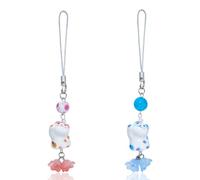 LEGENTLISUR 2Pcs Cute Cat Phone Charm Handmade Flower Cell Phone Charm for Bag Backpack Camera Wallet Keychain Pendant Decoration(Pink&Blue)