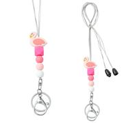 LEGENTLISUR 2Pcs Polymer Clay Bead ID Badges for Women Teacher Lanyard with ID Holder Beaded Lanyards for ID Badges Neck Keychain Lanyards for Id Card for Women Teachers Gift(Flamingo)