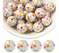 LEGENTLISUR 30Pcs 16mm Acrylic Beads Christmas Theme Round Beads for Jewelry Making Keychain Bracelets Beadable Pens (Beige)