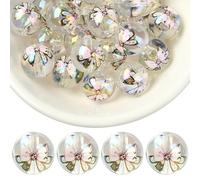 LEGENTLISUR 30Pcs 16mm Transparent Acrylic Beads Bow Round Beads for Jewelry Making Keychain Bracelets Beadable Pens (White)