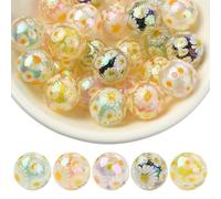LEGENTLISUR 30Pcs 5 Colors Daisy Flower Beads Acrylic Round Beads for Jewelry Making Keychain Bracelets Beadable Pens