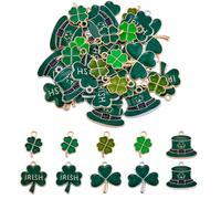 LEGENTLISUR 40 Pcs Clover Style Charms for Jewellery Making Bulk Enamel Shamrock Charms Pendants for Earring Necklace Bracelet DIY Supplies