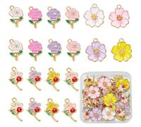 LEGENTLISUR 40 Pcs Gold Plated Mixed Enamel Flower Charms for Jewellery Making Charms for Necklaces Earrings Bracelets DIY Supplies（Small Flower）