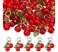 LEGENTLISUR 40Pcs Cherry Charms Pendants 3D Acrylic Charms with Loop Red Fruit Resin Charms for Necklace Bracelets Earrings Jewellery Making or DIY Crafts