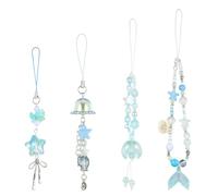 LEGENTLISUR 4Pcs 4 Styles Acrylic Ocean Theme Phone Charms Cute Star Moon Fish Cell Phone Chain Strap Charms for Camera Bag Keychain Wallet Pendants Decor(Sky Blue)
