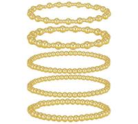 LEGENTLISUR 5 Pieces Brass Stretch Bracelet Gold Bead Bracelet Copper Beaded Stretch Bracelet Stackable Stretch Bracelet Suitable For Women Jewelry Gift