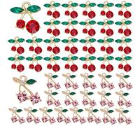 LEGENTLISUR 50Pcs Cherry Charms for Jewelry Making Alloy Rhinestone Pendants Red Pink 16K Gold Cute Charms Bulk for Necklaces Bracelets Eaarings Keychains DIY Craft Supplies