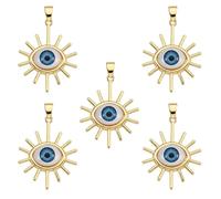 LEGENTLISUR 5Pcs 18k Gold Plated Charms Bulk Brass Pendants Sun with Evil Eye Charms for Jewellery Making Necklace Bracelet Craft DIY