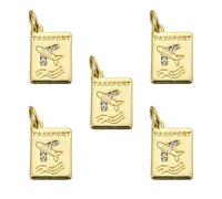 LEGENTLISUR 5Pcs 18K Gold Plated Plane Charms Pendants Brass Micro Pave Cubic Zirconia Passport Charms Bulk for DIY Bracelet Necklace Earring Making