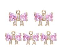 LEGENTLISUR 5Pcs Bow Charms for Jewellry Making Crystal Charms Bulk Pink Pendants with Real 18K Gold Plated for DIY Necklace Bracelet Jewellry Making and Crafting