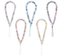 LEGENTLISUR 5Pcs Glass Beaded Phone Wrist Strap Anti-Lost Cellphone Wristlet Lanyard Elastic Hands Free Phone Bracelet Strap Charms Chains for Car Key Purse Mobile