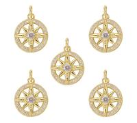 LEGENTLISUR 5Pcs Gold Compass Charms for Jewellery Making Cubic Zirconia Charms with Jump Rings for Bracelets Necklace Earring Keychains DIY Supplies