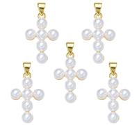 LEGENTLISUR 5Pcs Shell Pearl Cross Charms for Jewellery Making Gold Religious Pendant Brass Christian Charms for Bracelets Earrings Necklaces Crafts DIY