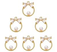LEGENTLISUR 6 Pcs Imitation Pearl Bow Charm for Jewellery Making Bowknot Pendants with Round Wreath Bow Charms for Bracelets Earrings Necklace DIY Supplies