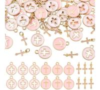 LEGENTLISUR 60Pcs Enamel Cross Charms for Jewellery Making Religious Christian Charms Bulk Pink Alloy Crucifix Pendants for Rosary Bracelets Necklaces Earrings Making