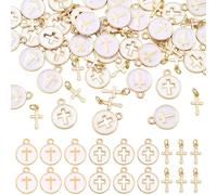 LEGENTLISUR 60Pcs Enamel Cross Charms for Jewellery Making Religious Christian Charms Bulk White Alloy Crucifix Pendants for Rosary Bracelets Necklaces Earrings Making