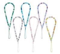 LEGENTLISUR 6Pcs Glass Beaded Phone Wrist Strap Anti-Lost Cellphone Wristlet Lanyard Elastic Hands Free Phone Bracelet Strap Charms Chains for Car Key Purse Mobile