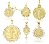 LEGENTLISUR 6Pcs Gold Christian Charms for Jewellery Making Religious Charms San Benito Pendants with Brass for Necklaces Bracelets Earrings DIY Accessories
