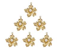 LEGENTLISUR 6Pcs Gold Flower Charms for Jewelry Making Cute Stainless Steel Pendant Charms with Natural Freshwater Pearls for Bracelets Necklace Earring Keychains DIY Supplies