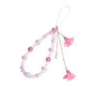 LEGENTLISUR Clay Glass Beaded Phone Wrist Strap Rhinestone Cellphone Wristlet Lanyard Elastic Hands Free Flower Tassel Phone Bracelet Strap Charms Chains for Car Key Purse Mobile(Pink)
