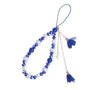 LEGENTLISUR Clay Glass Beaded Phone Wrist Strap Rhinestone Cellphone Wristlet Lanyard Elastic Hands Free Flower Tassel Phone Bracelet Strap Charms Chains for Car Key Purse Mobile(Blue)