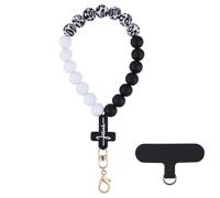 LEGENTLISUR Cross Silicone Beaded Phone Wrist Strap Cellphone Wristlet Lanyard with Tether Tab Elastic Hands Free Phone Bracelet Strap Charms Chains (Black A)
