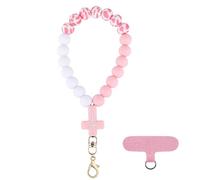 LEGENTLISUR Cross Silicone Beaded Phone Wrist Strap Cellphone Wristlet Lanyard with Tether Tab Elastic Hands Free Phone Bracelet Strap Charms Chains (Pink)