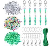 LEGENTLISUR Pony Bead Keychain Making Kit DIY Adjustable Letter Beads Strings Key Chain Making Crafts Bag Charm Bracelet Supplies Jewelry Backpack Accessories for Party Favors (Green)