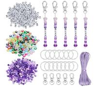 LEGENTLISUR Pony Bead Keychain Making Kit DIY Adjustable Letter Beads Strings Key Chain Making Crafts Bag Charm Bracelet Supplies Jewelry Backpack Accessories for Party Favors (Purple)