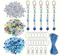 LEGENTLISUR Pony Bead Keychain Making Kit DIY Adjustable Letter Beads Strings Key Chain Making Crafts Bag Charm Bracelet Supplies Jewelry Backpack Accessories for Party Favors (Blue)