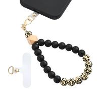 LEGENTLISUR Silicone Beaded Phone Wrist Strap Cellphone Lanyard with Tether Tab Elastic Hands Free Phone Bracelet Strap Charms Chains (Black A)