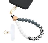 LEGENTLISUR Silicone Beaded Phone Wrist Strap Cellphone Lanyard with Tether Tab Elastic Hands Free Phone Bracelet Strap Charms Chains (White)