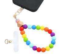 LEGENTLISUR Silicone Beaded Phone Wrist Strap Cellphone Lanyard with Tether Tab Elastic Hands Free Phone Bracelet Strap Charms Chains (Rainbow)